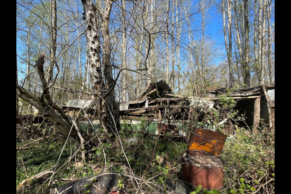 An abandoned 1935 Hayes Anderson on a parcel of land that used to be an old peat mine.