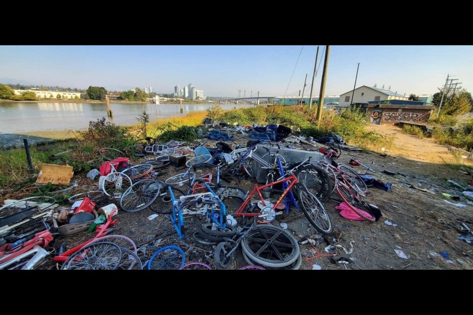 Garbage dump site under the Oak Street Bridge in Richmond.