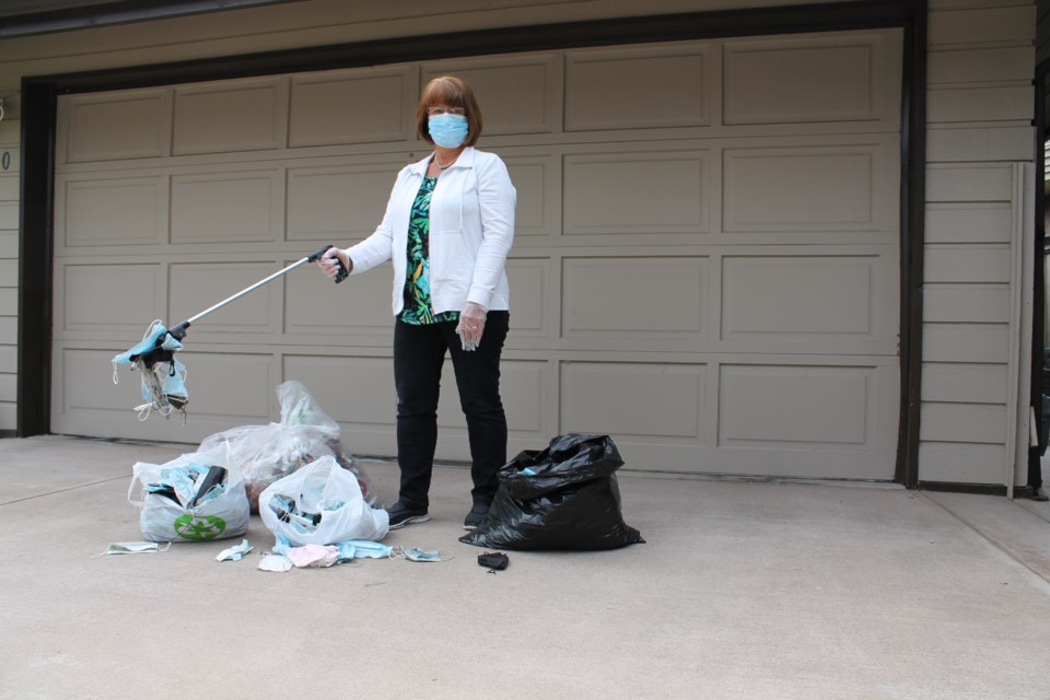 Richmond resident Donna Jones collected more than 600 masks and multiple shopping bags of garbage since mid-March on her daily walks.