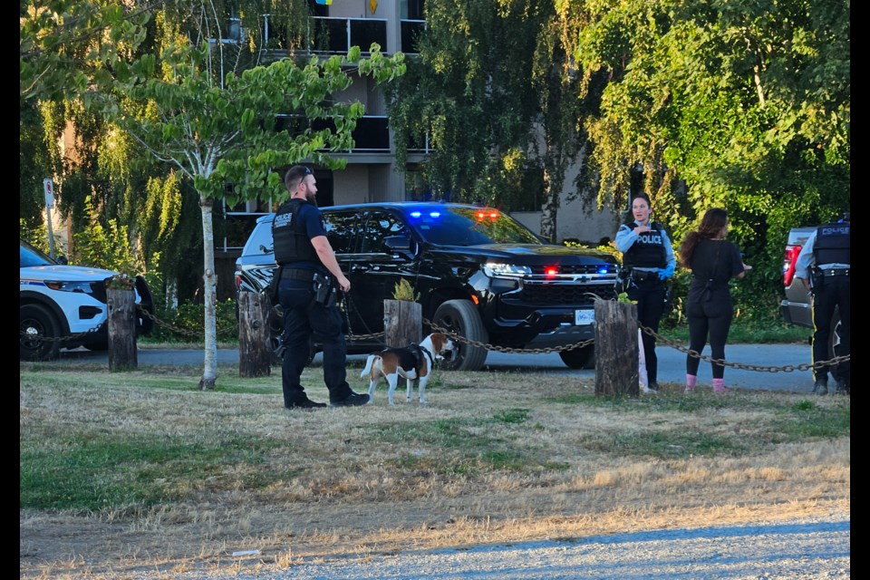 Several Richmond RCMP vehicles were seen at Garry Point Park, including a police dog on Aug. 2, 2025