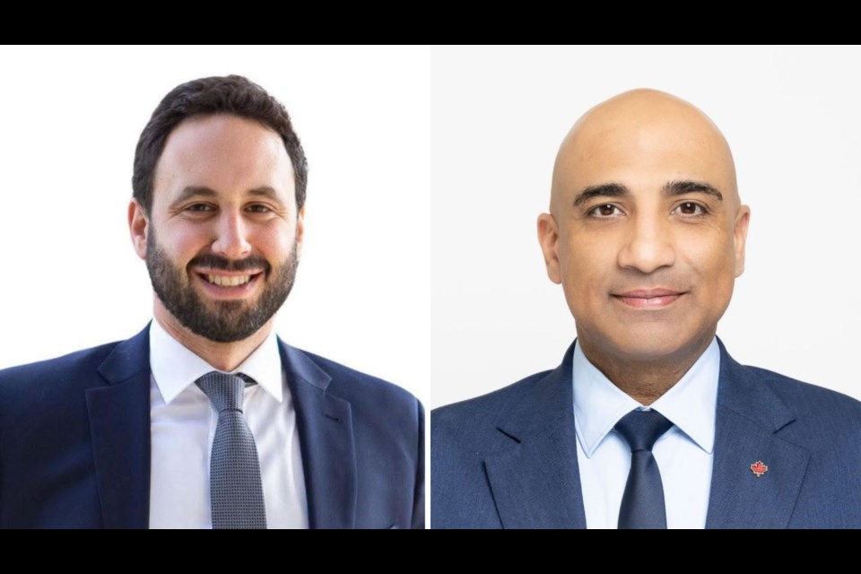 Conservative candidate Zach Segal (left) lost to Liberal incumbent Parm Bains in Richmond East-Steveston.