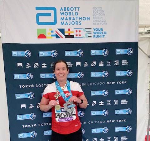 Richmond resident Shelley Chanas, not long after earning her "sixth star" of marathon running