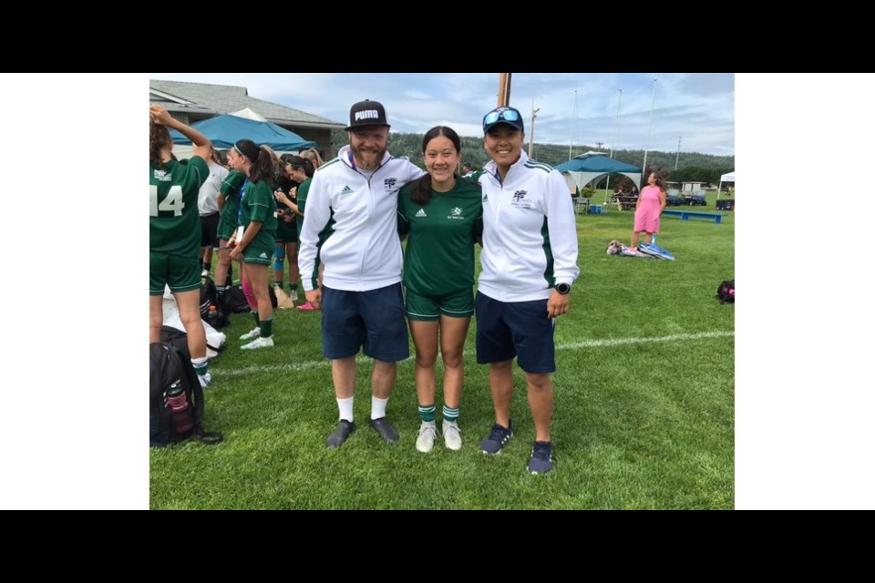 Coaches Mark Freeman (left) and Amelia Ng (right) with Arielle Tuazon-Cabido.