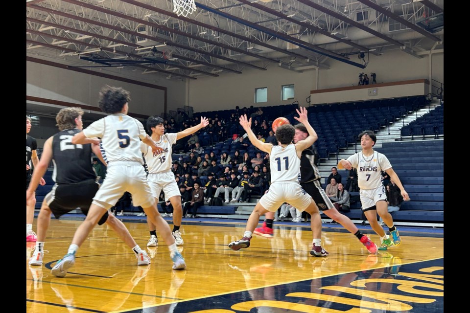 Richmond's MacNeill secondary boys basketball team playing in the 2024 Provincial Championships.