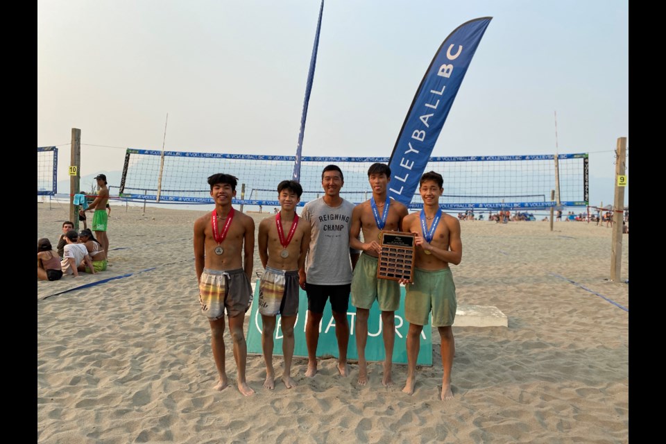 From left to right: Tyler Tran, Nathan Yee,  
Coach Daniel Wong, coach at McMath, Air Attack and Beach Attack, Ethan Chang and Isaac James (Richmond Christian)
