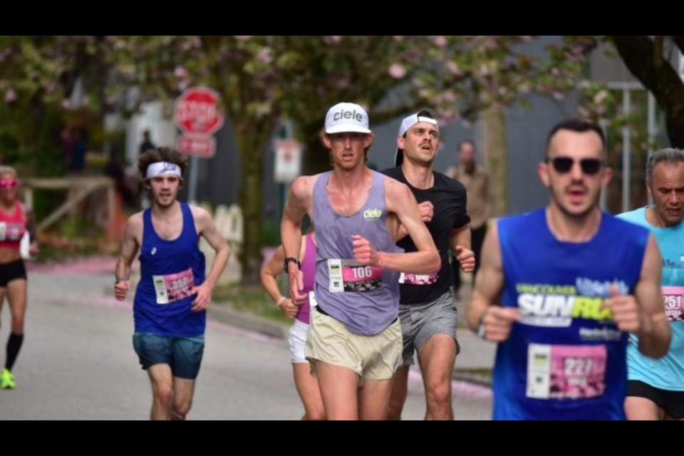 Richmond's Evan Dunfee was spotted racewalking at the 2025 Vancouver Sun Run