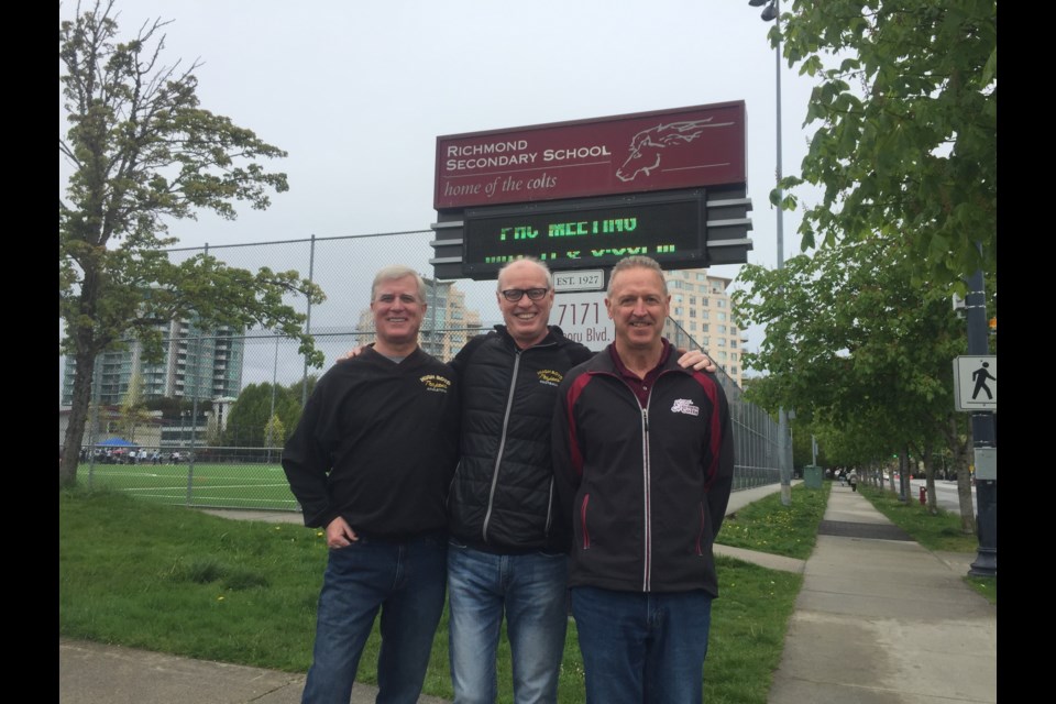 (From left) Football’s Bruce and Bill Haddow and Bernie Glier are all looking forward to Saturday’s induction into the Richmond Sporting Wall of Fame.