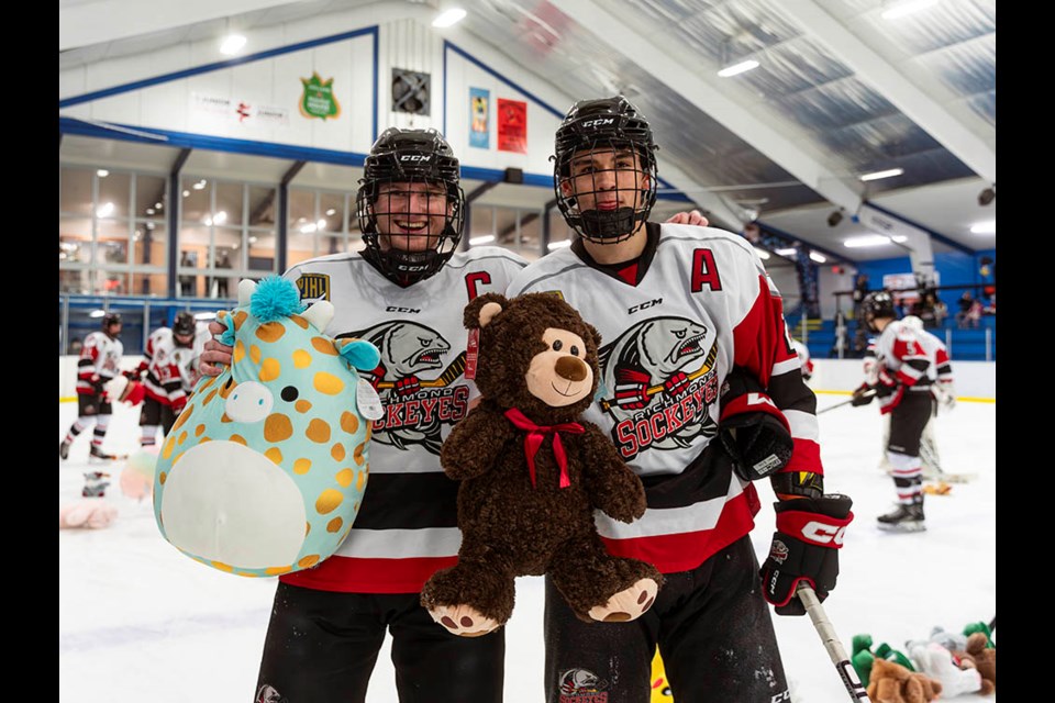 Richmond Sockeyes held their annual Teddy Bear Toss at a game against the PoCo Trailblazers.  