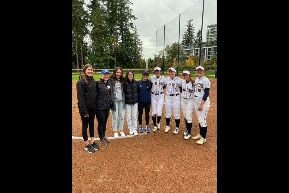 Richmond Islanders alumni include (L to R):
Zoe Gillis, Francis Ramsay, Hilary Strelau, Sierra Sherritt, Jordan Britten-Yung (also assistant coach), Kaitlyn Eng, Shae Sever, Emilie Sherritt and Nicole Salas
