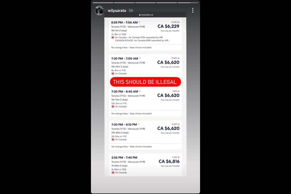 One-way flight ticket within Canada cost more than $6,000 on Expedia.ca