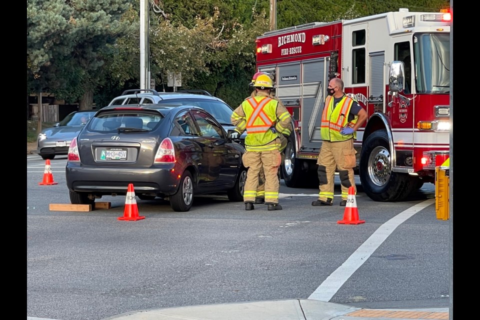 A two-vehicle smash at No. 1 Road and Steveston Highway on Thursday shut down part of the intersection