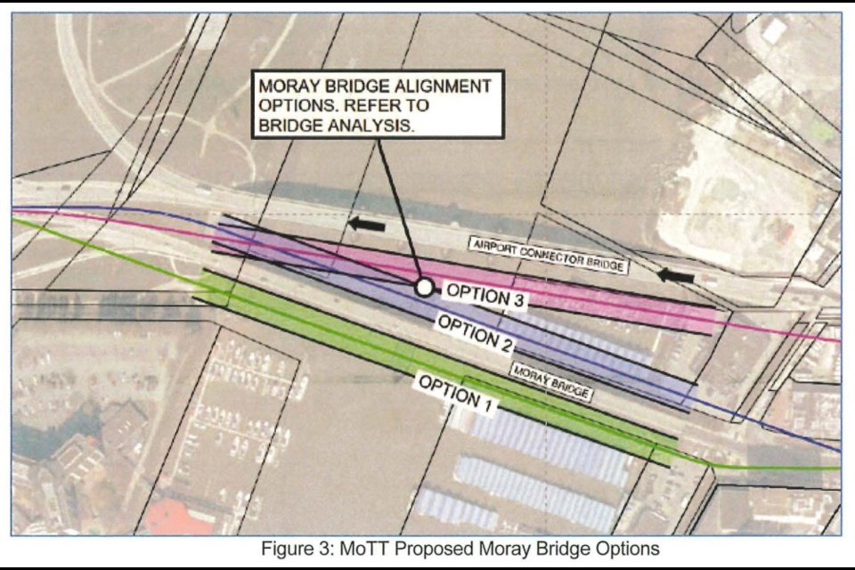 Three proposed designs to replace the current Moray Bridge in Richmond.