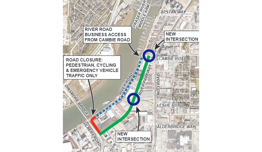 River Parkway, in green, will officially open to commuters on Saturday. This map highlights some of the changes commuters will see in the area.