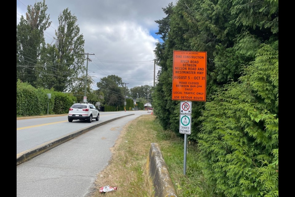 Signs have been put up to alert drivers about the road closure in east Richmond's Hamilton neighbourhood.