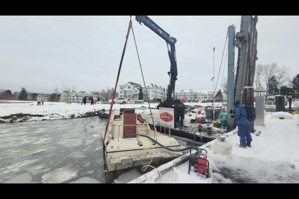 One of two boats that were recovered from the icy waters in Steveston
