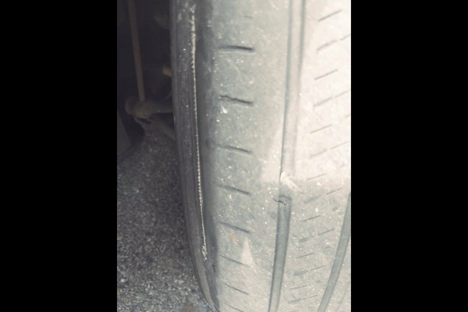 A driver was caught driving with dangerous tires. Transit Police photo 