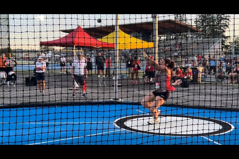 Camryn Rogers competing at the 2023 Harry Jerome Track Classic last month. Alvin Chow photo 