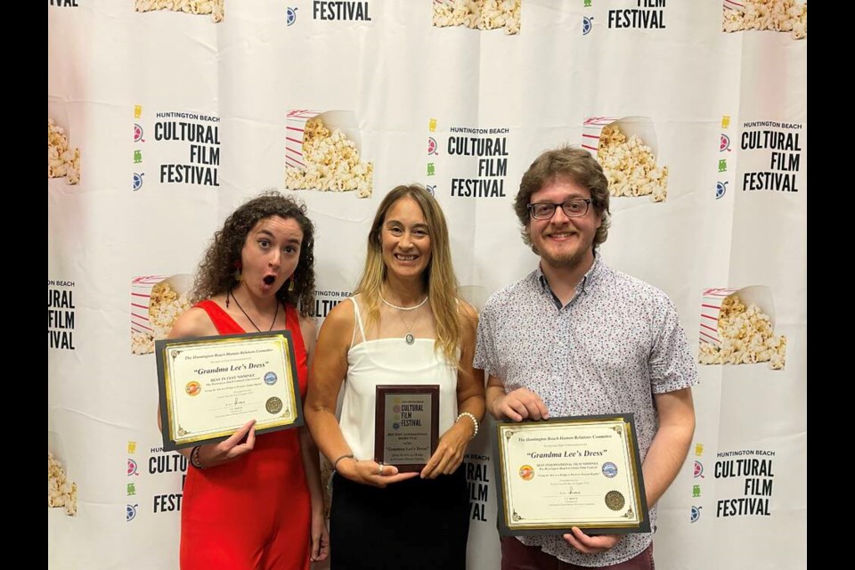 From left to right: Ana Pacheco, Janalee Budge and Bryce Iwaschuk at the Huntington Beach Cultural Film Festival in California. Photo submitted 