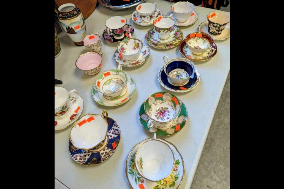Teacups and matching saucers are for sale in the Richmond Hospital Auxiliary thrift store in Steveston. Facebook photo 