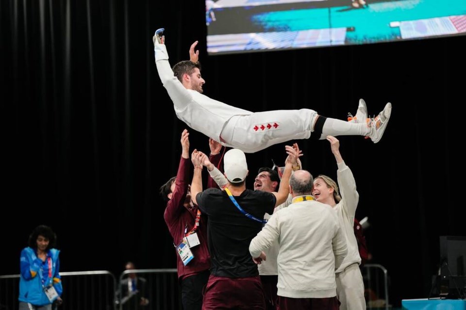 Richmond Dynamo Fencing Club athlete Dylan French wins gold at 2023 Santiago Pan American Games. Darren Calabrese/COC photo