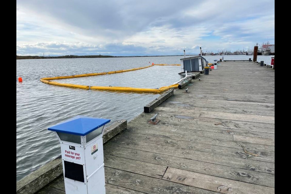 A half-sunken boat was spotted at Steveston’s Imperial Landing. Allisa Ritchie photo 