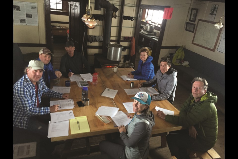 The executive board of the Alpine Club of Canada during their visit to the Abbot Pass Hut. 