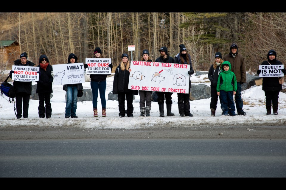 Direct Action Everywhere (DXE) Alberta protesters hold signs along Highway 1A on Saturday (Nov. 16). EVAN BUHLER RMO PHOTOâ 