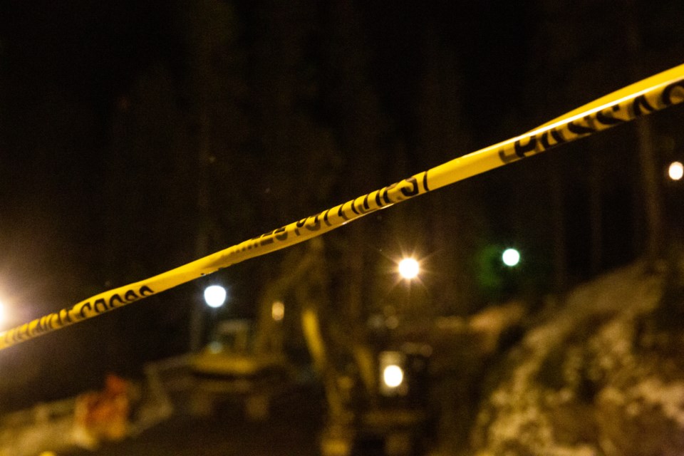 Police tape blocks off the scene at the Fairmont Banff Spring Hotel where construction crews unearthed an undetonated explosive device on Tuesday (Dec. 17). EVAN BUHLER RMO PHOTO⁠