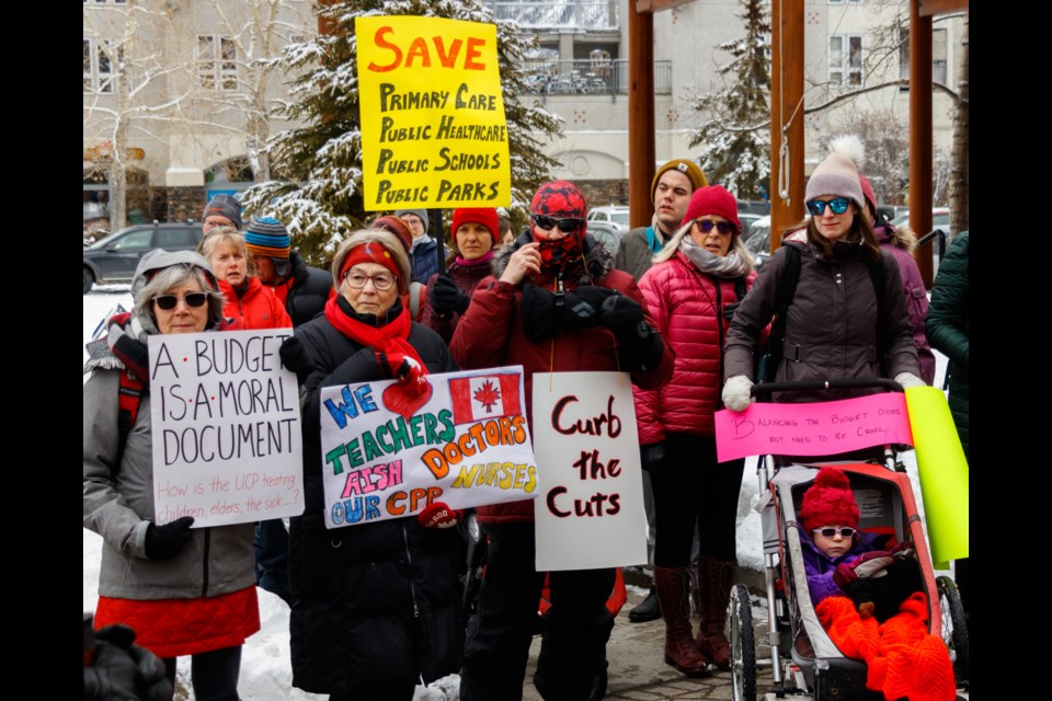 Bow Valley residents hold a rally protesting the cuts to health care in the province on Saturday, Feb. 29, 2020. CHELSEA KEMP RMO PHOTO