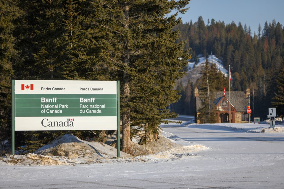 The gates to Banff National Park after Parks Canada announced it was shutting down all visitor services in national parks across the country to help combat the global COVID-19 pandemic on Wednesday (March 18). EVAN BUHLER RMO PHOTO⁠