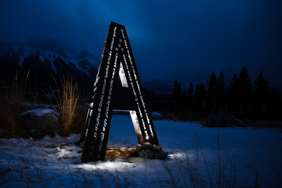Avens – Past, Present, Future as sculpture created by artist Lesley Russell with the aid of residents of the Avens neighbourhood and Stoney Nakoda First Nation elders on Thursday (Dec. 17). The sculpture honours the history, people and places of the area and was created as part of the Town of Canmore's Building Neighbourhoods Builds Community art project. EVAN BUHLER RMO PHOTO