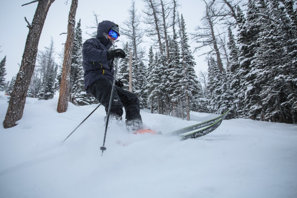 A skier carves down Highway 40 run at Nakiska Ski Area in Kananaskis Country in 2021. RMO FILE PHOTO