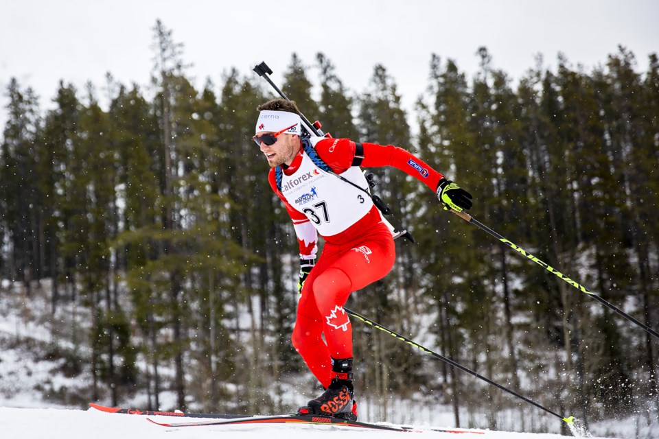 Christian Gow races at the Canmore Nordic Centre in 2019. EVAN BUHLER RMO PHOTO