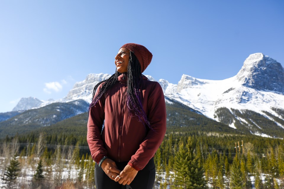 Rebeccah Kellman, founder of Darken the Mountains, poses for a portrait in Quarry Lake Park on Tuesday (April 13). The goal of Darken the Mountains is to work with people in the BIPOC (Black, Indigenous, People of Colour) community to enhance inclusivity to outdoor spaces. EVAN BUHLER RMO PHOTO