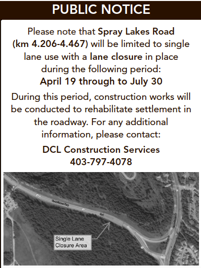 Alberta government - Spray Lakes Road single lane closure - July 15, 2021