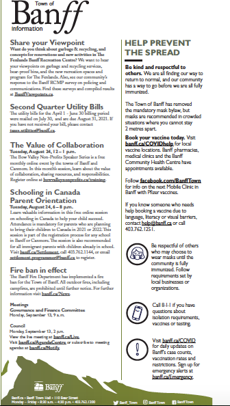 Public Notice - Town of Banff - August 12, 2021