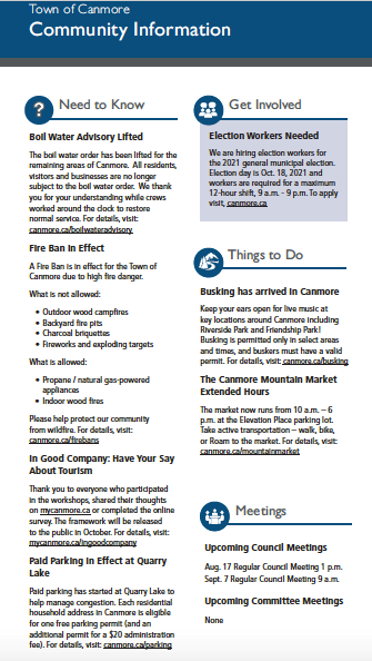 Public Notice - Town of Canmore - August 12, 2021