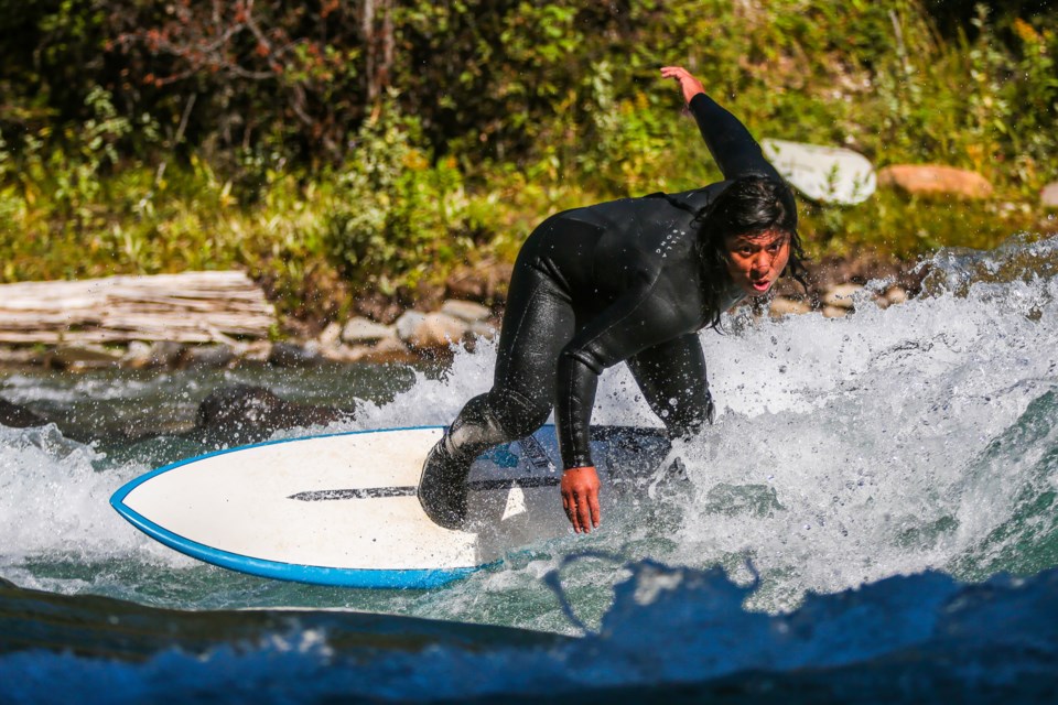 Edison Castillo competes in the Alberta River Surfing Championships in Kananaskis Country on Saturday (Aug. 28). EVAN BUHLER RMO PHOTO