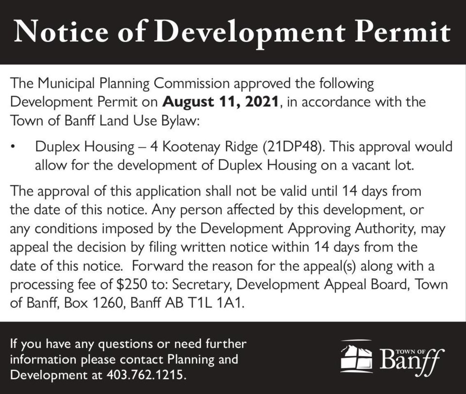 Public Notice – Town of Banff – development permit