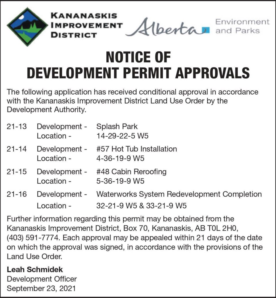 Public Notice – Kananaskis Improvement District – Development permit