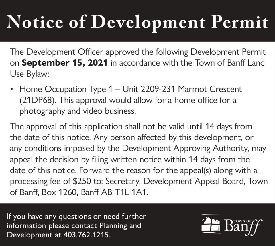 Public Notice – Town of Banff – Development permit