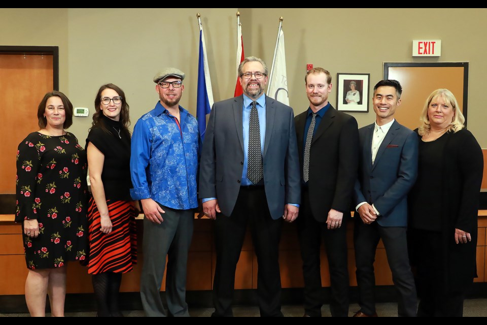 The newly elected Canmore council was sworn in at town hall on Friday Oct. 22.

From left: Joanna McCallum, Tanya Foubert, Wade Graham, Sean Krausert, Jeff Hilstad, Jeff Mah and Karen Marra

GREG COLGAN RMO PHOTO