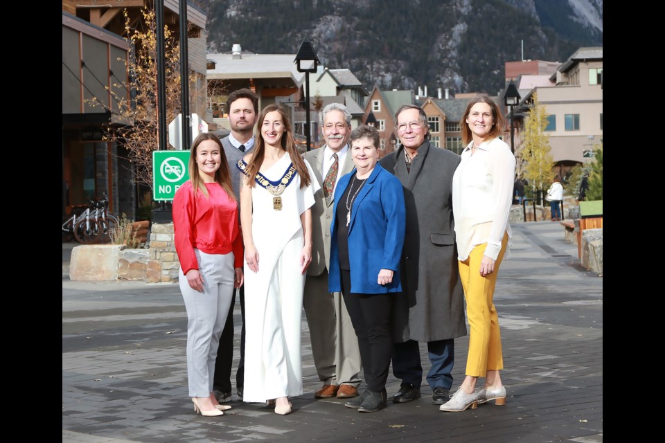 The Town of Banff's new council pose for a group photo on Bear Street Monday Oct. 25 shortly after the swearing in process.

From left: Kaylee Ram, Grant Canning, Corrie DiManno, Hugh Pettigrew, Chip Olver, Ted Christensen and Barb Pelham.

GREG COLGAN RMO PHOTO