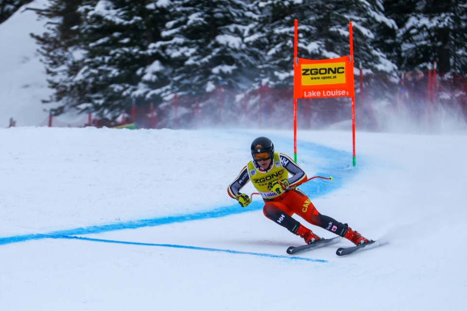 Jeff Read of Canada skies down the course during the International Ski Federation men's downhill skiing race action in Lake Louise in Nov. 2021. RMO FILE PHOTO