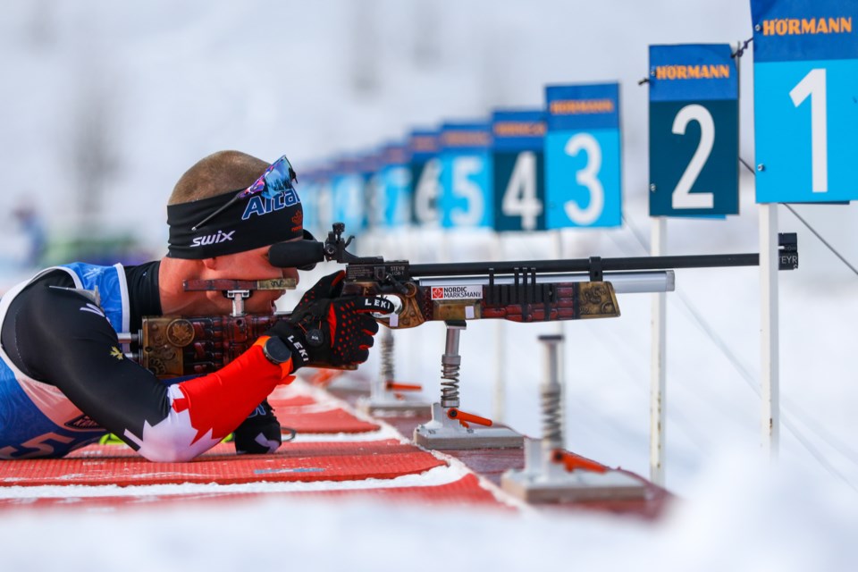 Canadian Para nordic skier Mark Arendz shoots from a prone position. RMO FILE PHOTO