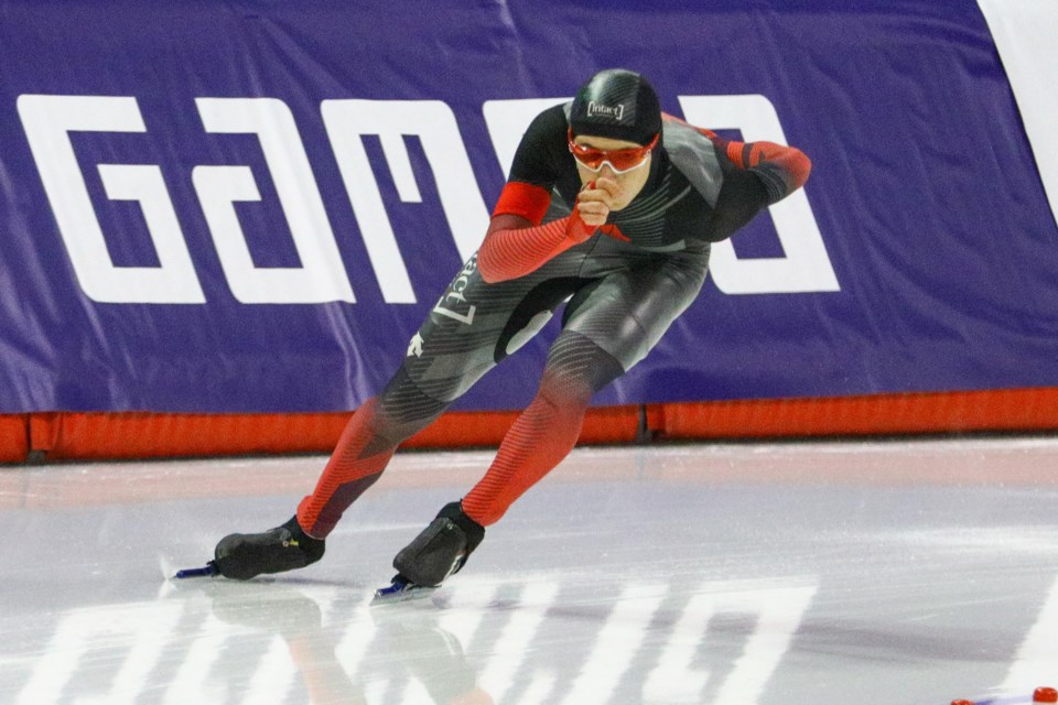 Canmore's Connor Howe skates in the men's 1,500m race at the ISU World Cup in Calgary in December 2021. RMO FILE PHOTO
