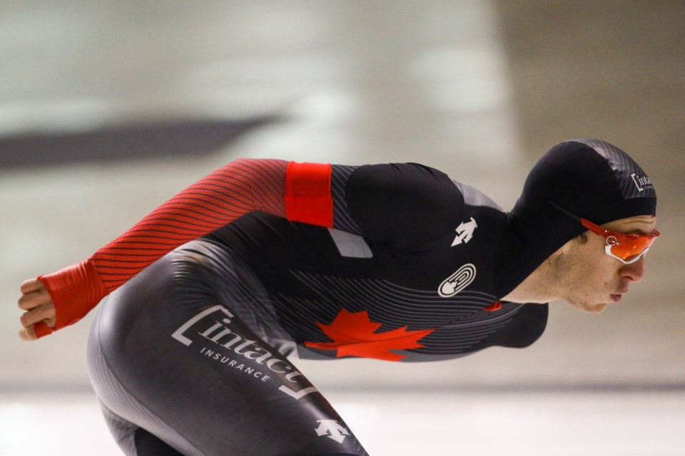 Connor Howe skates at the ISU speed skating world cup in Calgary in December 2021. RMO FILE PHOTO