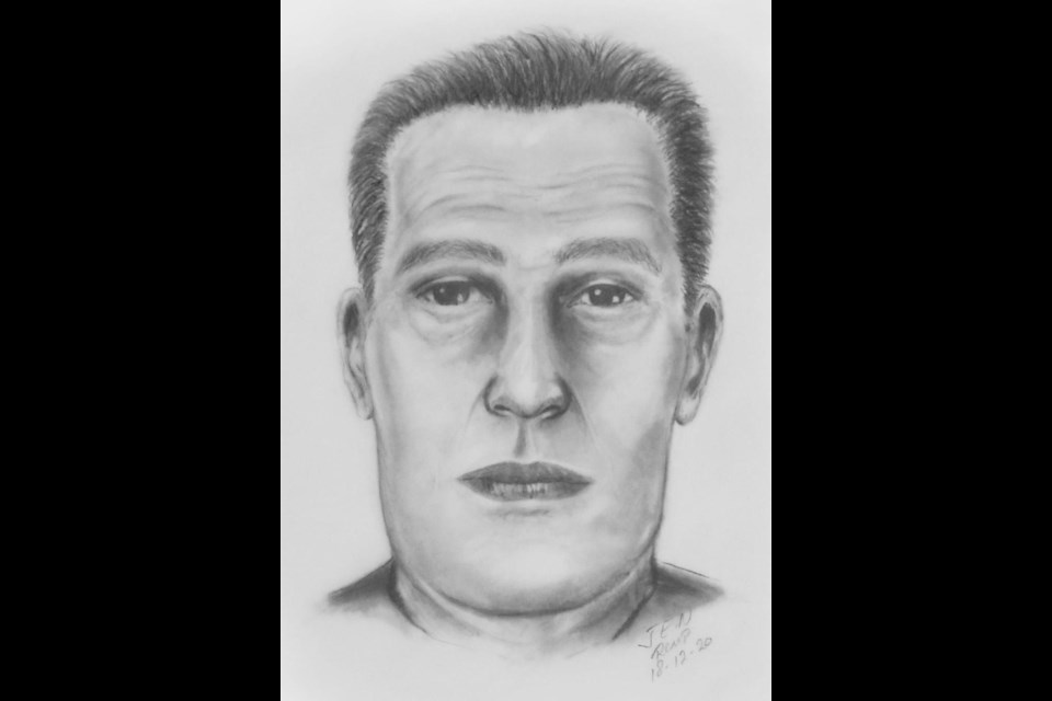 Banff RCMP has opened up a 24-year-old cold case to try to determine the identity of human remains found in Banff National Park in 1998. A 2018 sketch of the man is seen here.

SUBMITTED