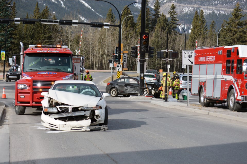A collision caused delays at one of Canmore's main arteries on Monday (April 18) at the intersection where Bow Valley Trail meets Benchlands Trail and Railway Avenue.

JORDAN SMALL RMO PHOTO