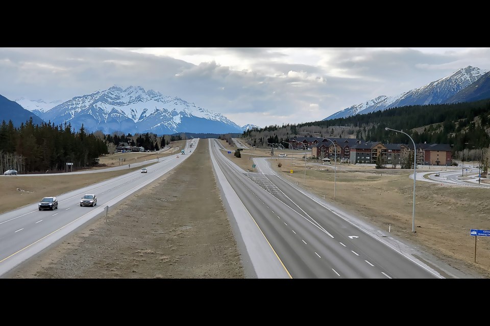 A view from the Benchlands Trail overpass shows the distance people often travel to get from the Palliser area to downtown Canmore.

GREG COLGAN RMO PHOTO